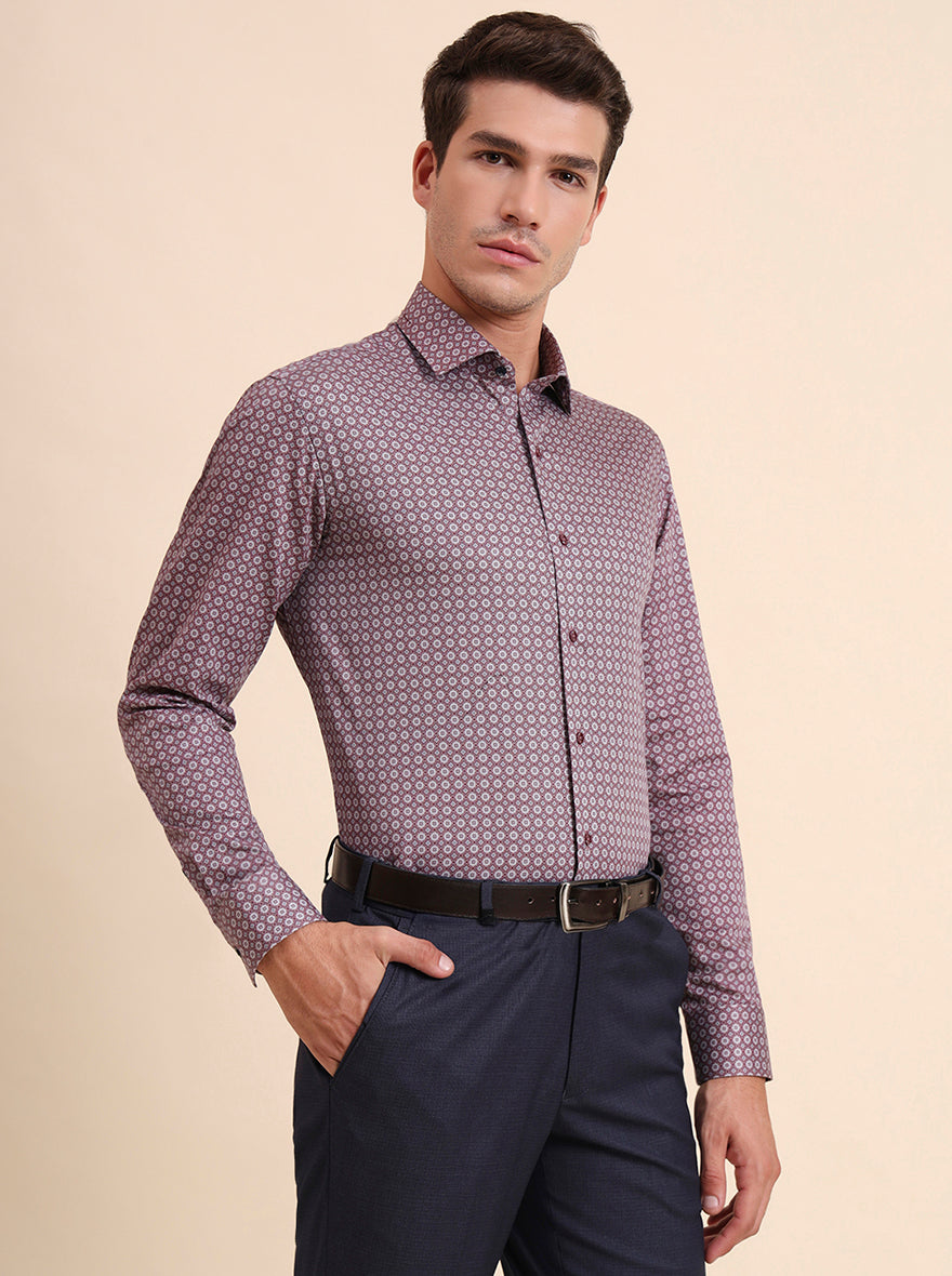 Maroon Printed Slim Fit Party Wear Shirt | GreenFiber