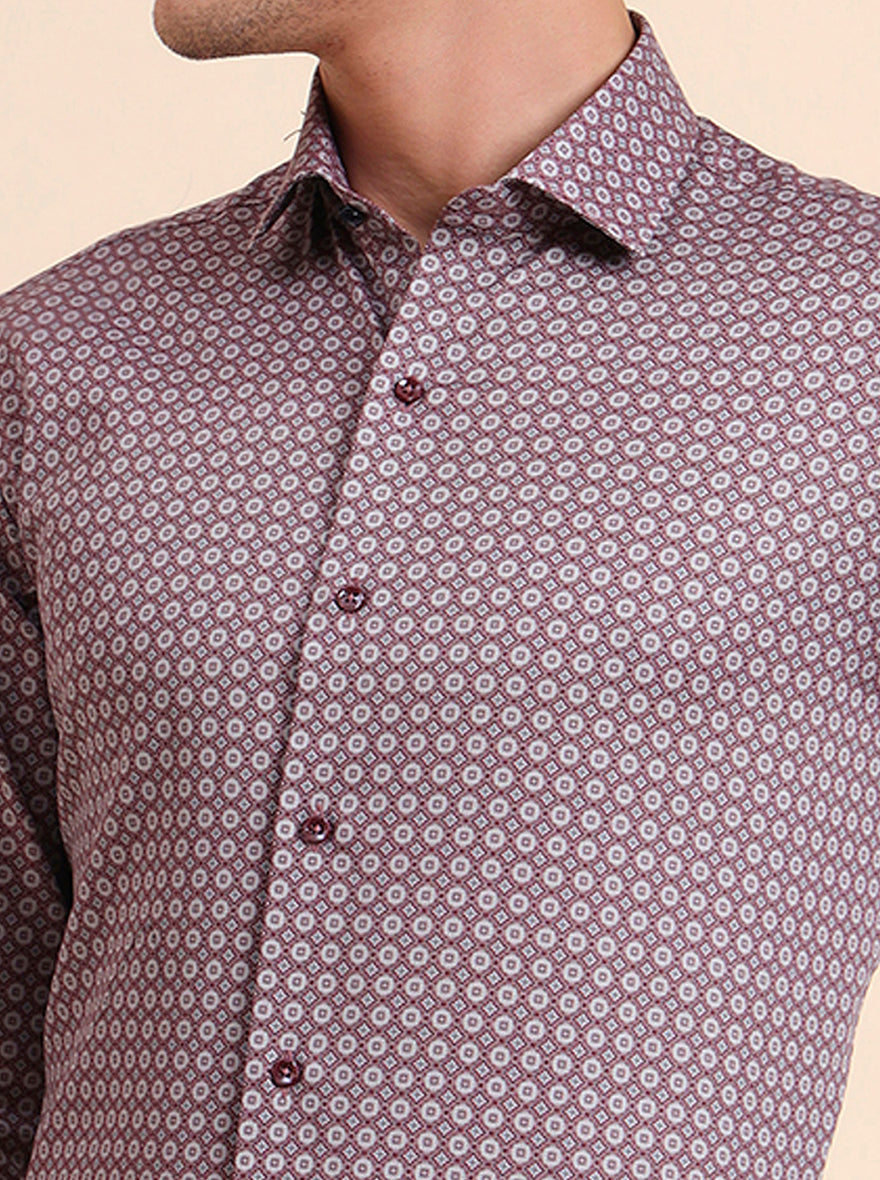 Maroon Printed Slim Fit Party Wear Shirt | GreenFiber
