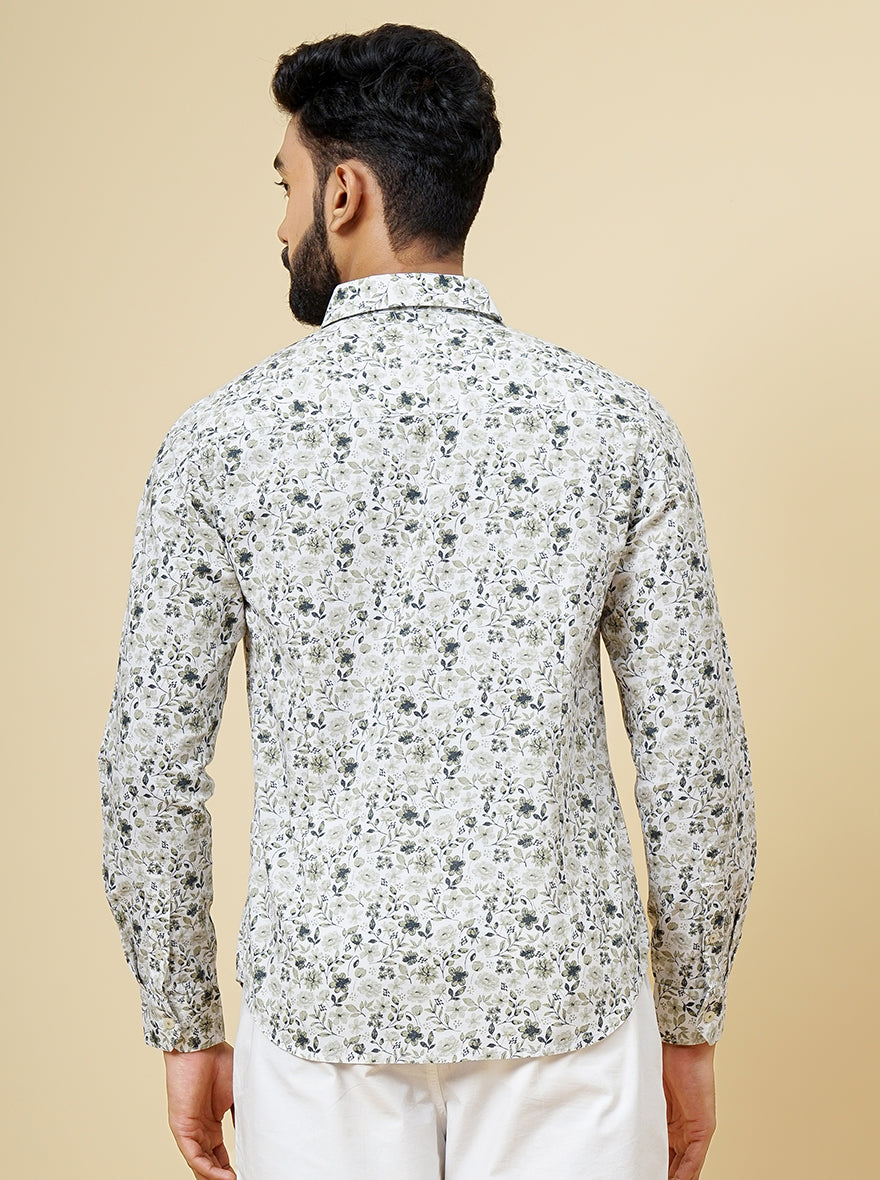 Light Green Printed Slim Fit Casual Shirt | Greenfibre