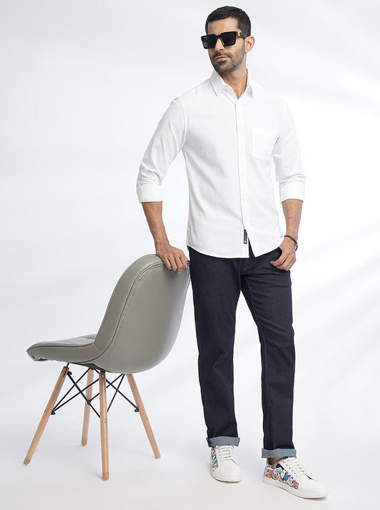 White Solid Slim Fit Casual Shirt | Greenfibre