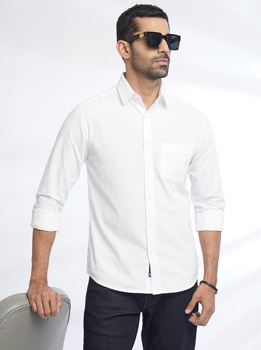 White Solid Slim Fit Casual Shirt | Greenfibre