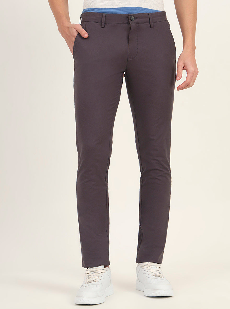 Grey Solid Super Slim Fit Casual Trouser | Greenfibre