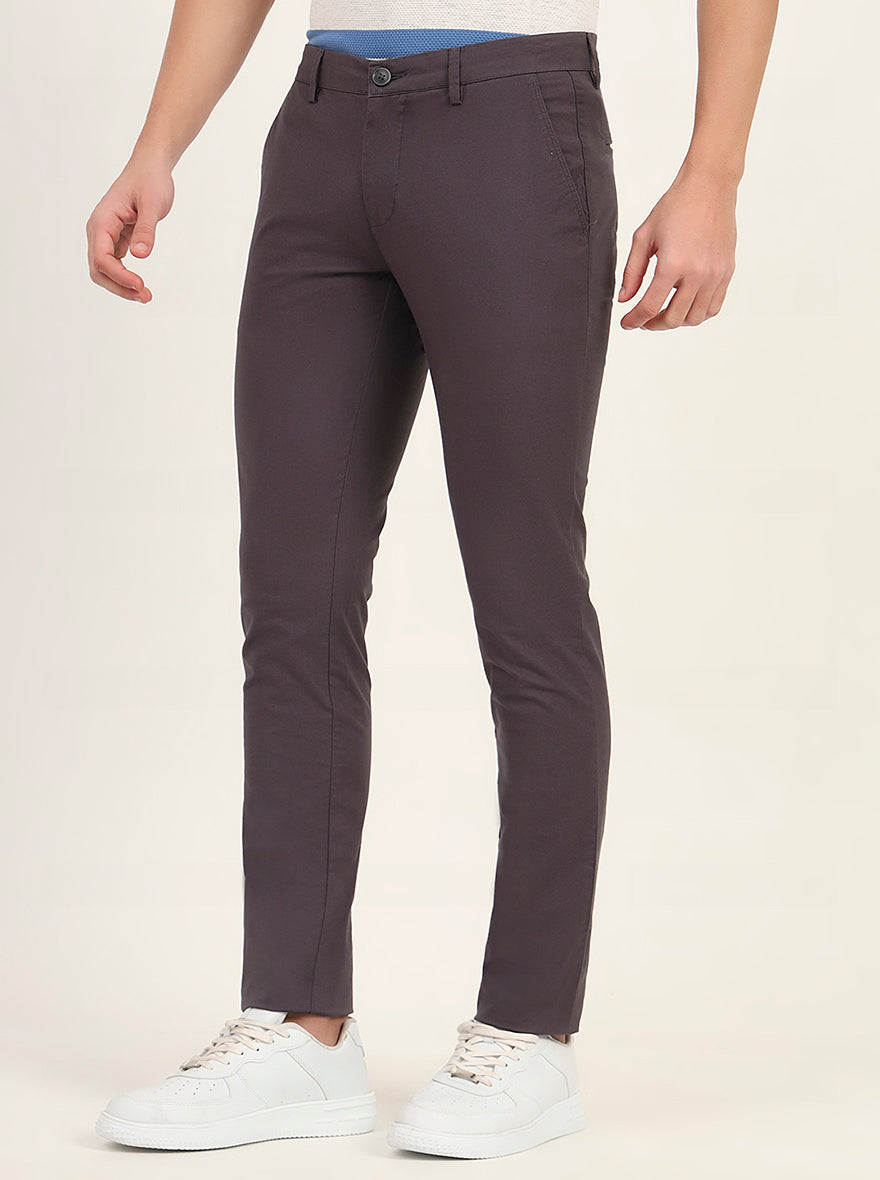 Grey Solid Super Slim Fit Casual Trouser | Greenfibre