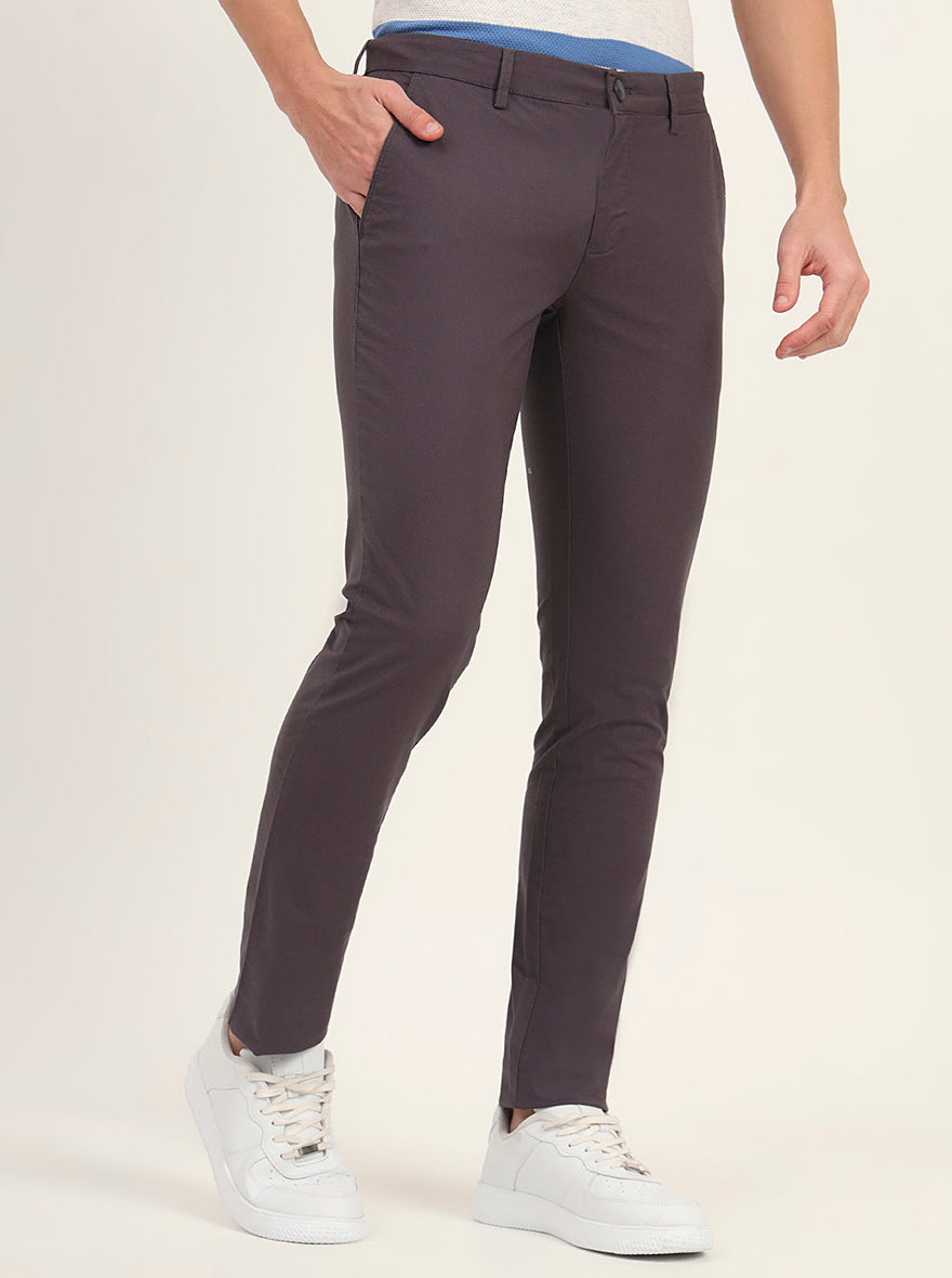 Grey Solid Super Slim Fit Casual Trouser | Greenfibre