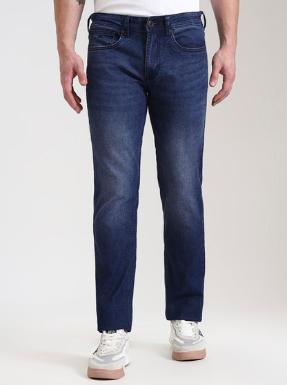 Dark Indigo Blue Washed Straight Fit Jeans | Greenfibre