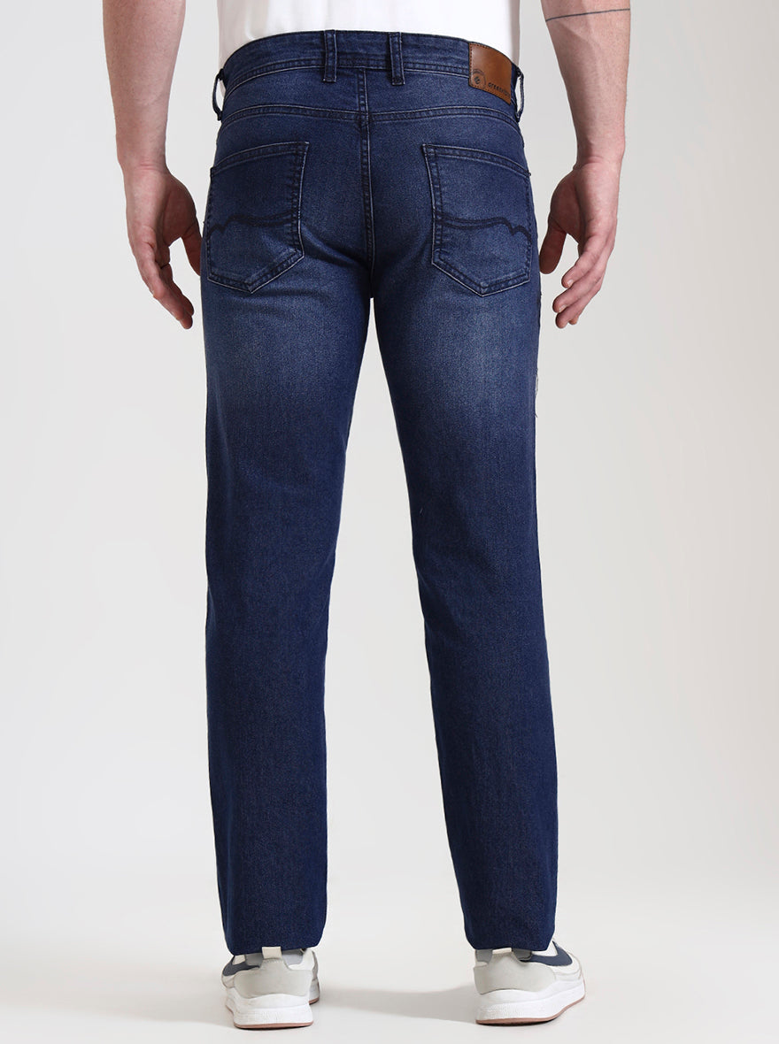 Dark Indigo Blue Washed Straight Fit Jeans | Greenfibre