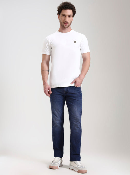 Dark Indigo Blue Washed Straight Fit Jeans | Greenfibre