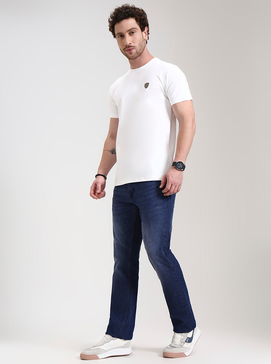 Dark Indigo Blue Washed Straight Fit Jeans | Greenfibre