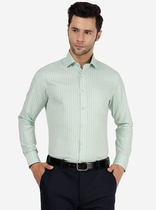 Green Striped Slim Fit Formal Shirt | Greenfibre