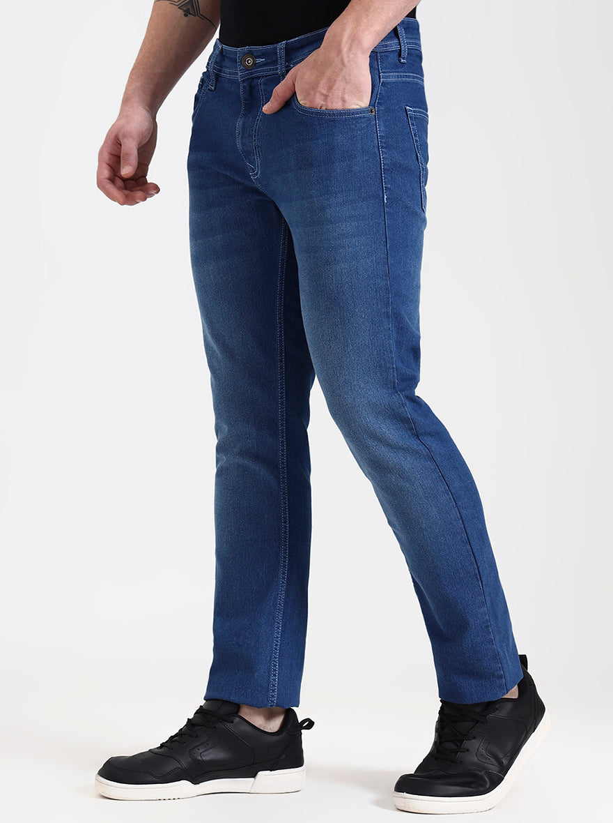 Dark Indigo Blue Washed Narrow Fit Jeans | Greenfibre
