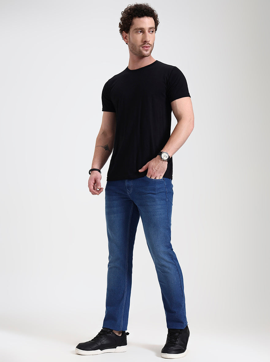 Dark Indigo Blue Washed Narrow Fit Jeans | Greenfibre