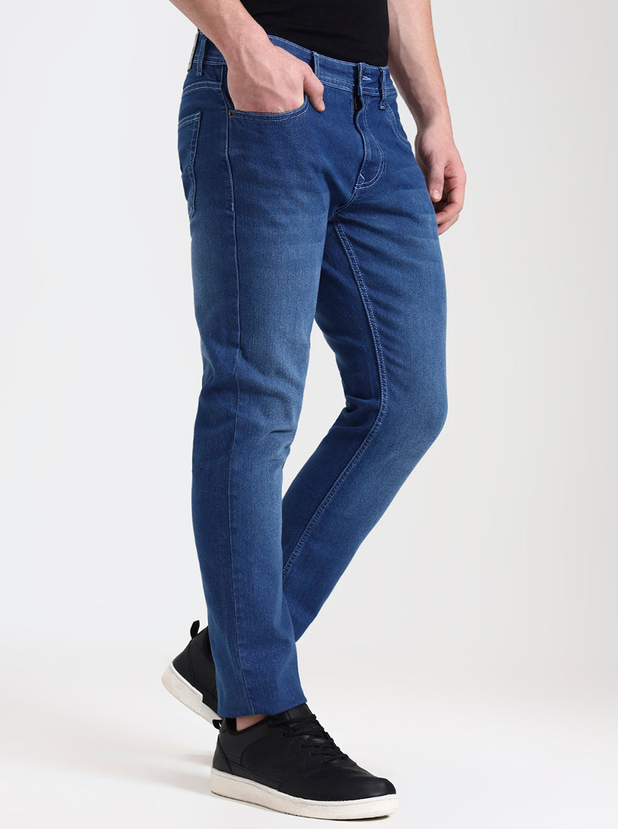 Dark Indigo Blue Washed Narrow Fit Jeans | Greenfibre