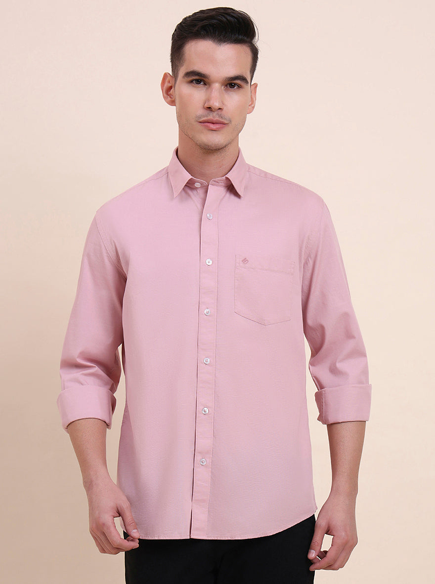Onion Pink Solid Slim Fit Semi Casual Shirt | Greenfibre