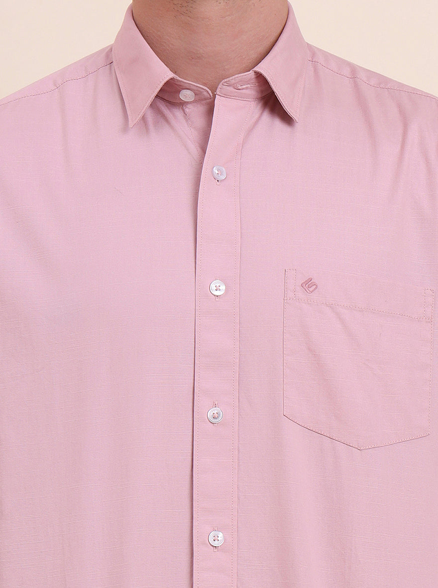 Onion Pink Solid Slim Fit Semi Casual Shirt | Greenfibre
