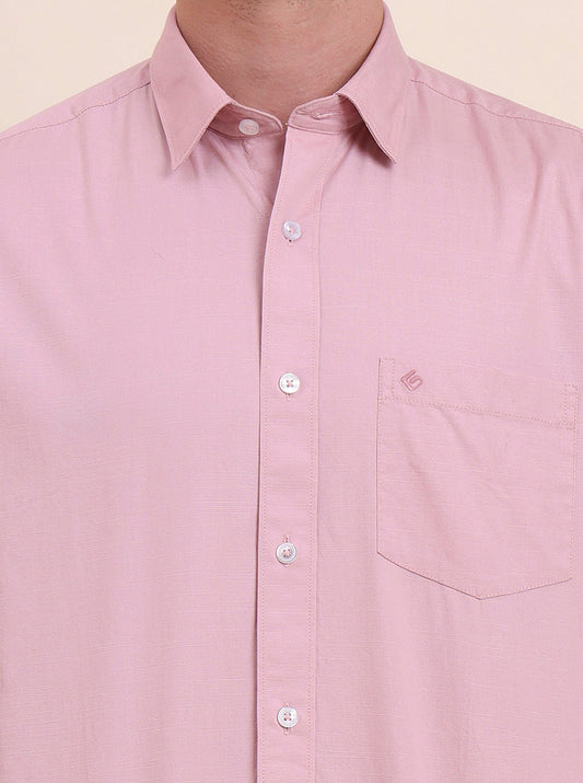 Onion Pink Solid Slim Fit Semi Casual Shirt | Greenfibre