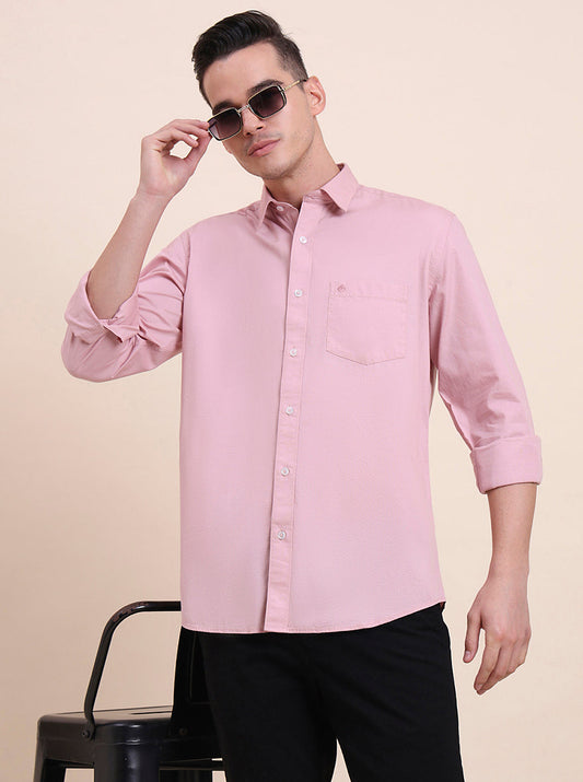 Onion Pink Solid Slim Fit Semi Casual Shirt | Greenfibre