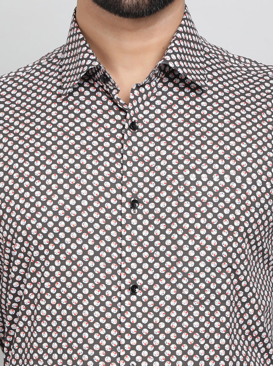 Black Printed Slim Fit Formal Shirt | JadeBlue Youth