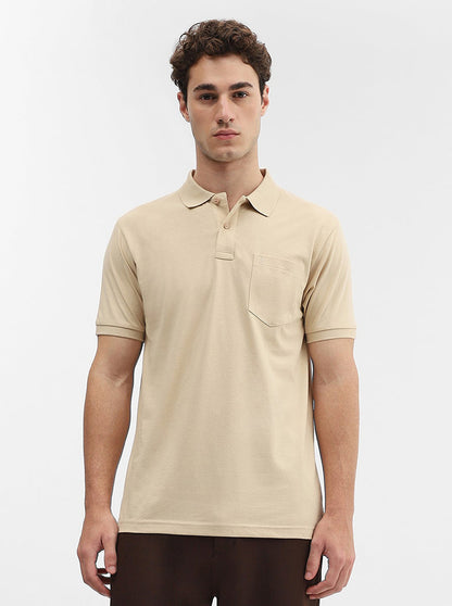 Beige Solid Regular Fit Polo T-Shirt | Greenfibre