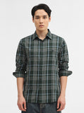 Olive Checked Slim Fit Casual Shirt | Greenfibre