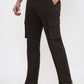 Dark Olive Brown Solid Slim Fit Cargo Pant | Greenfibre