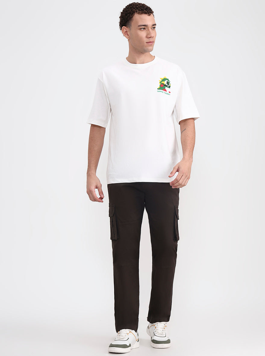 Dark Olive Brown Solid Slim Fit Cargo Pant | Greenfibre