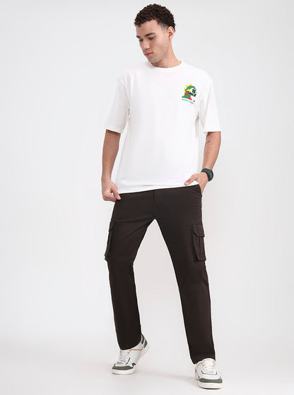 Dark Olive Brown Solid Slim Fit Cargo Pant | Greenfibre