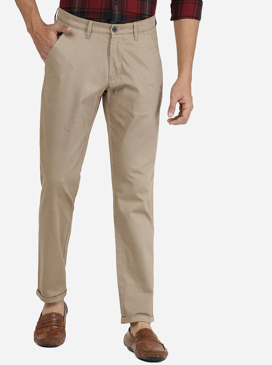 Beige Solid Neo Fit Casual Trouser | Greenfibre