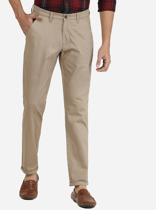 Beige Solid Neo Fit Casual Trouser | Greenfibre