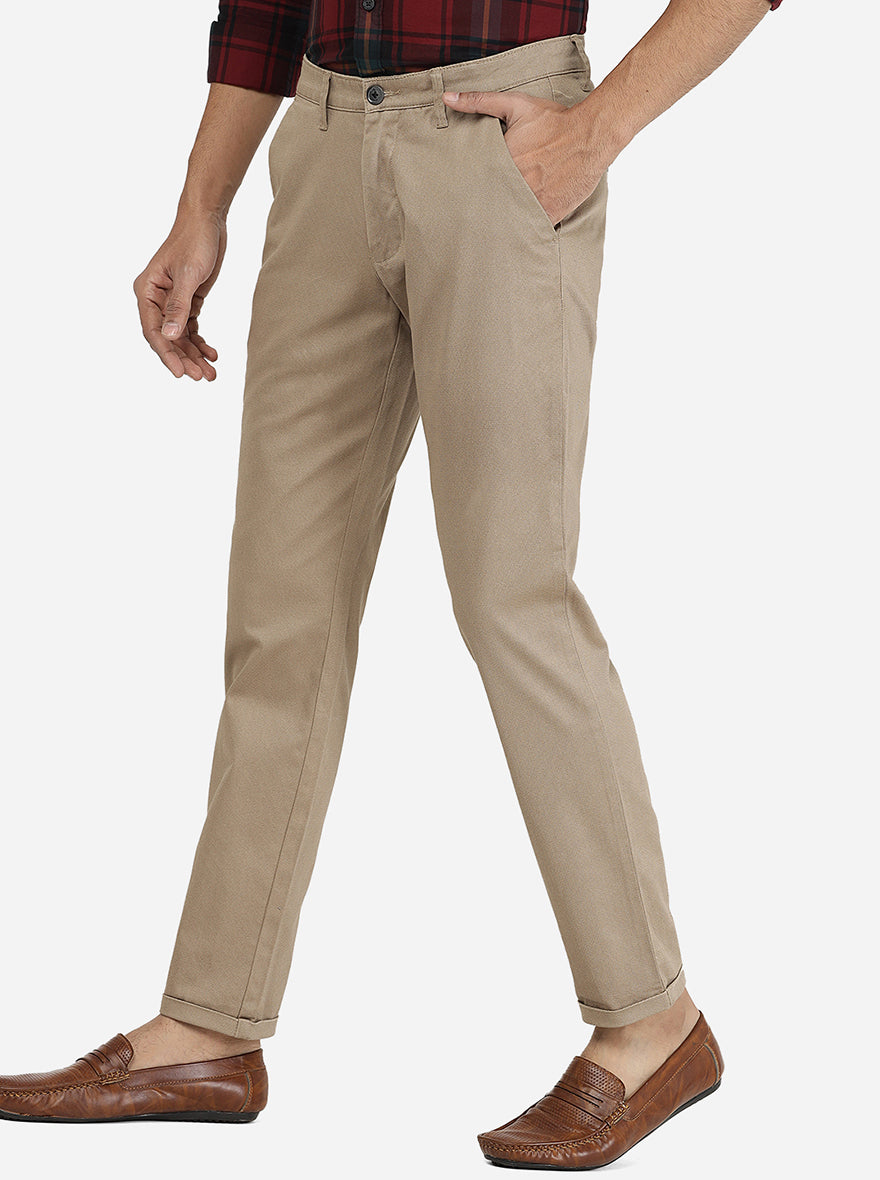 Beige Solid Neo Fit Casual Trouser | Greenfibre