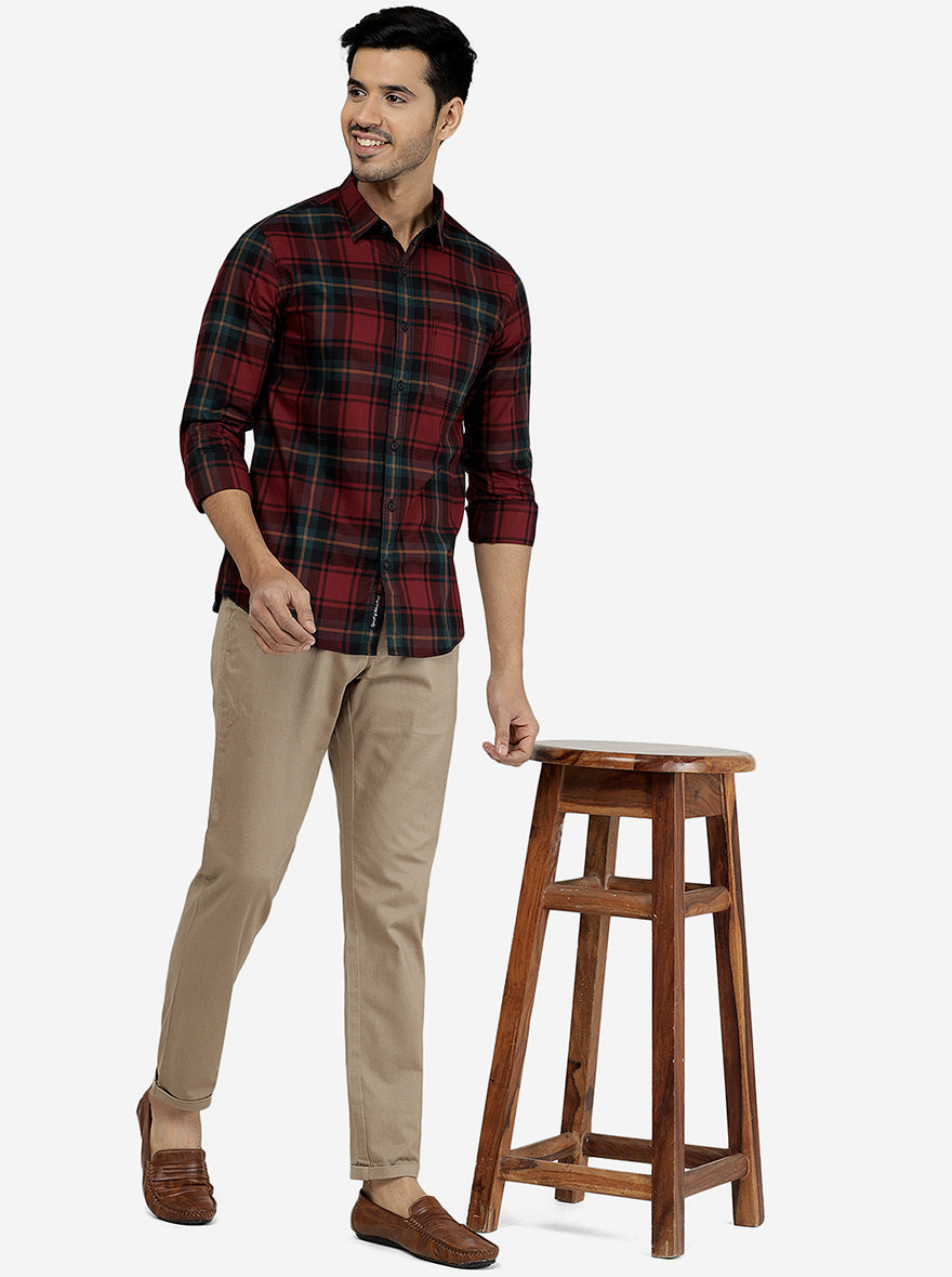 Beige Solid Neo Fit Casual Trouser | Greenfibre