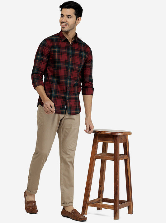 Beige Solid Neo Fit Casual Trouser | Greenfibre
