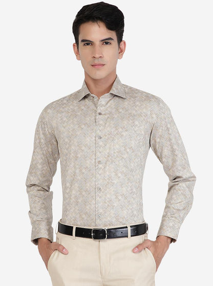 Light Grey Printed Slim fit Formal Shirt | Greenfibre