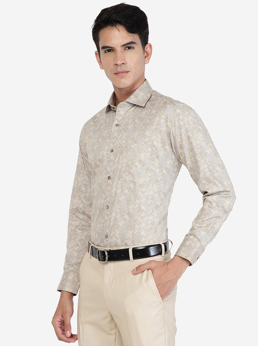 Light Grey Printed Slim fit Formal Shirt | Greenfibre