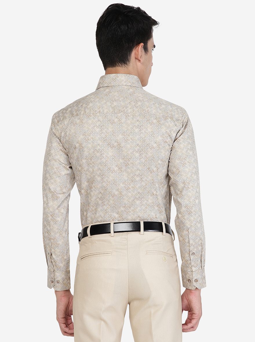 Light Grey Printed Slim fit Formal Shirt | Greenfibre