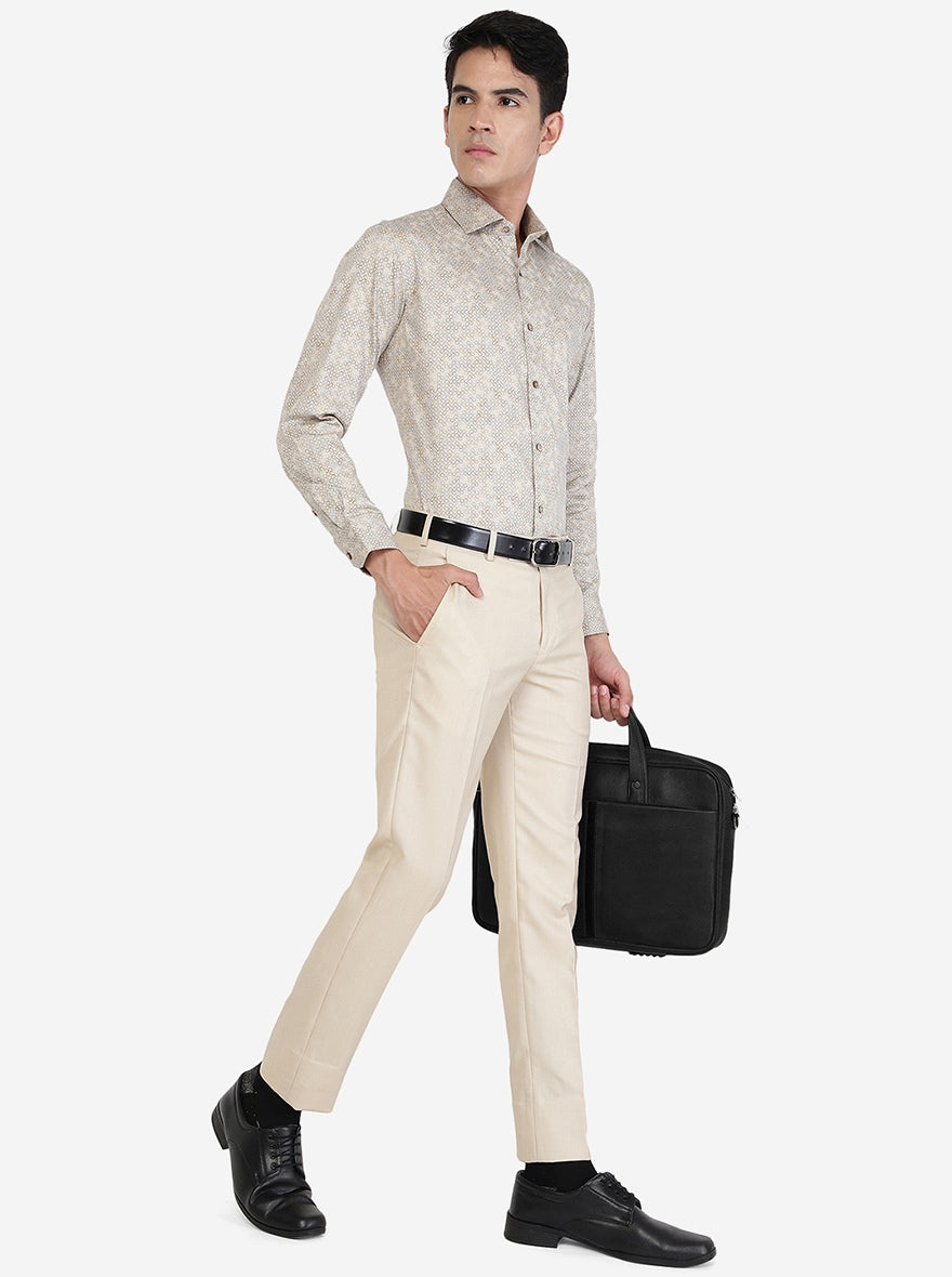 Light Grey Printed Slim fit Formal Shirt | Greenfibre