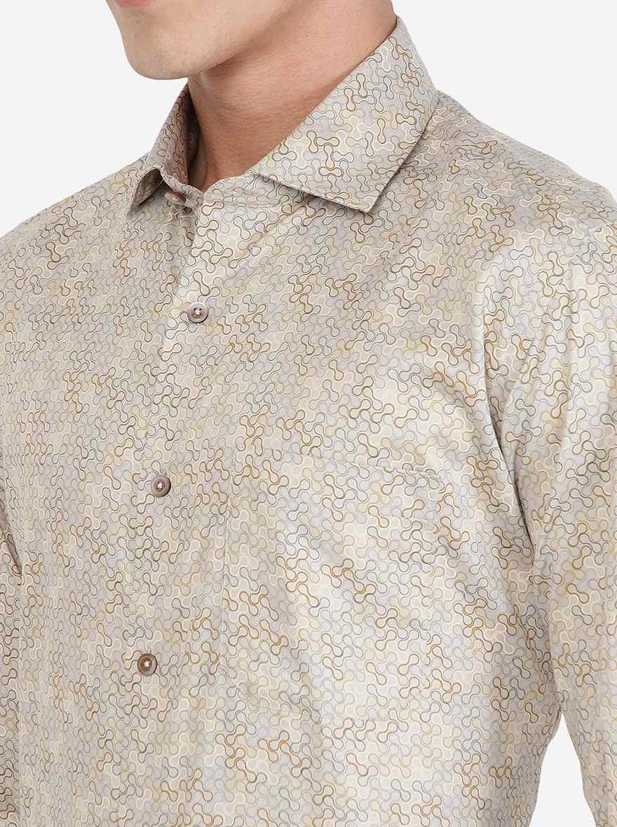 Light Grey Printed Slim fit Formal Shirt | Greenfibre