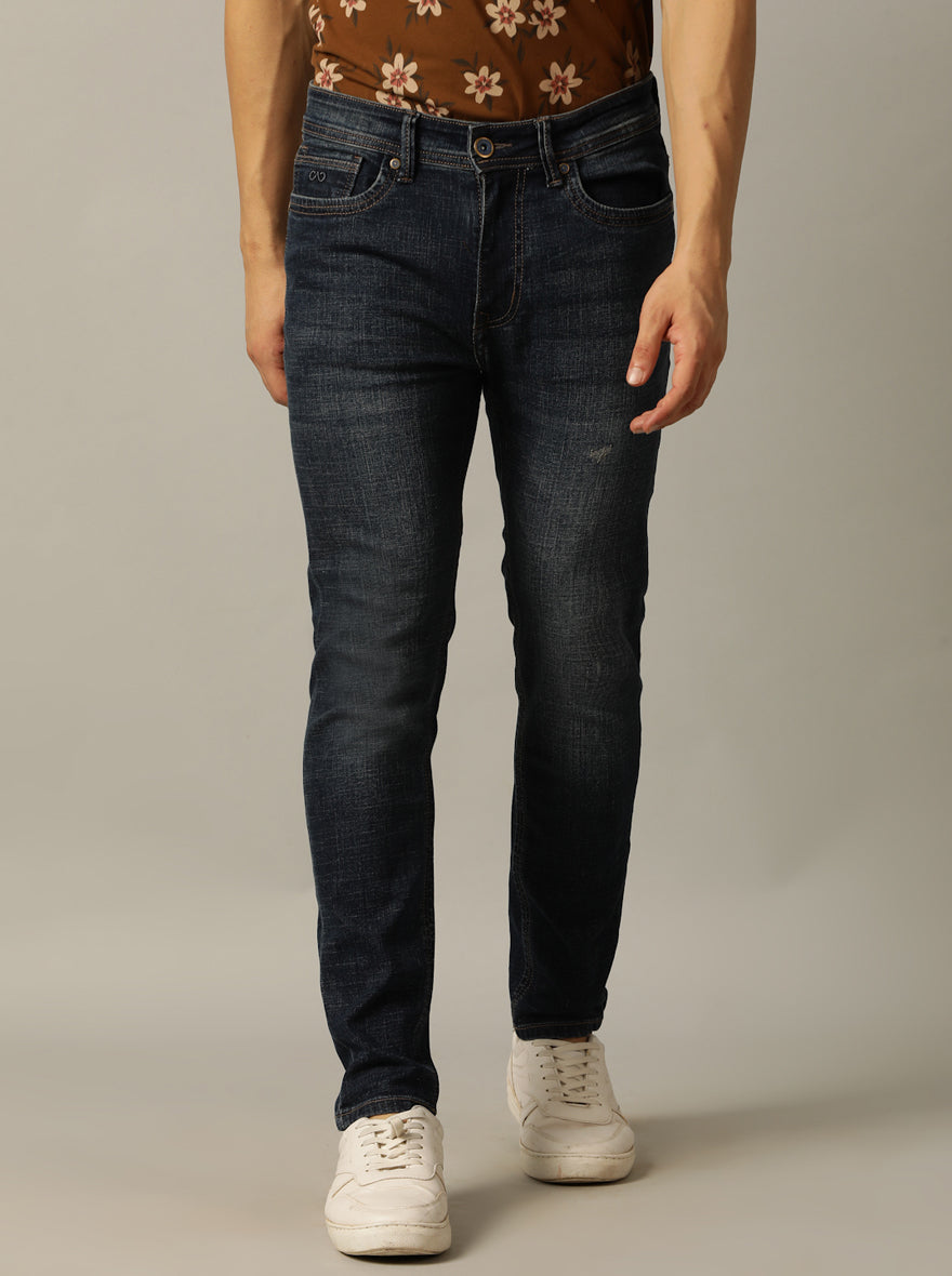 Dark Blue Washed Rider Fit Jeans | JadeBlue