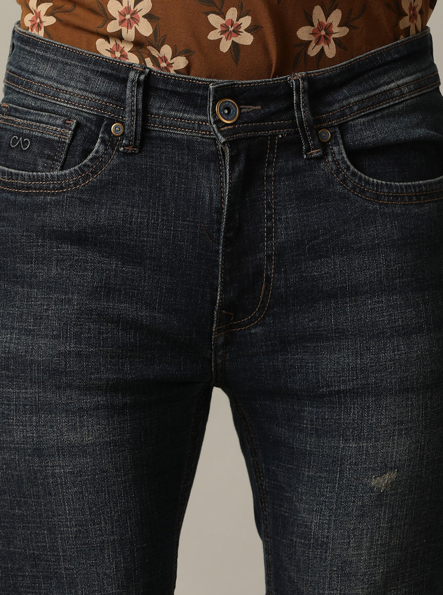 Dark Blue Washed Rider Fit Jeans | JadeBlue