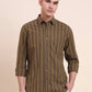 Olive Brown Striped Smart Fit Semi Casual Shirt | Greenfibre