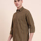 Olive Brown Striped Smart Fit Semi Casual Shirt | Greenfibre