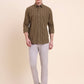 Olive Brown Striped Smart Fit Semi Casual Shirt | Greenfibre