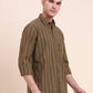 Olive Brown Striped Smart Fit Semi Casual Shirt | Greenfibre
