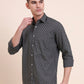 Dark Grey Printed Smart Fit Semi Casual Shirt | Greenfibre