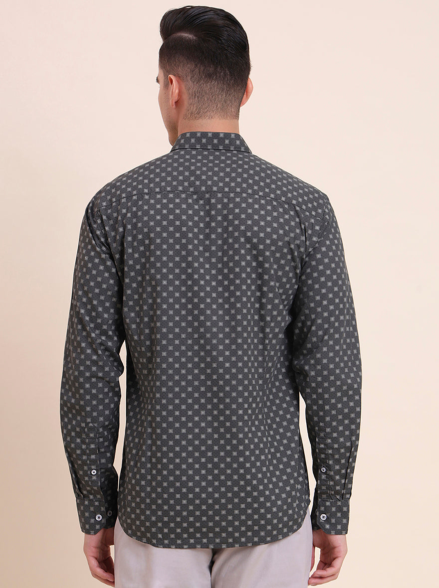 Dark Grey Printed Smart Fit Semi Casual Shirt | Greenfibre