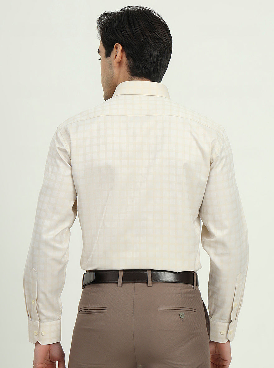 Cream Checked Regular Fit Formal Shirt | Greenfire