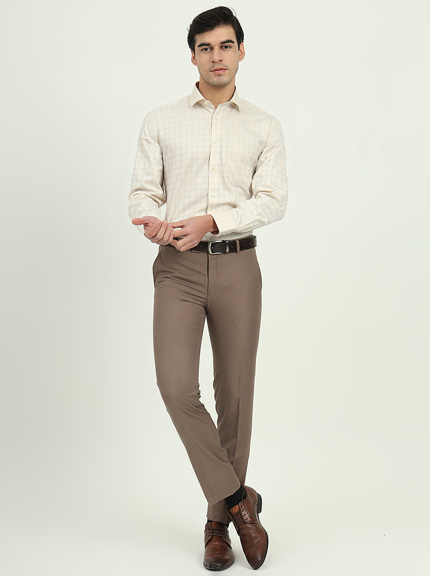 Cream Checked Regular Fit Formal Shirt | Greenfire