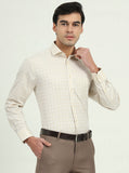 Cream Checked Regular Fit Formal Shirt | Greenfibre