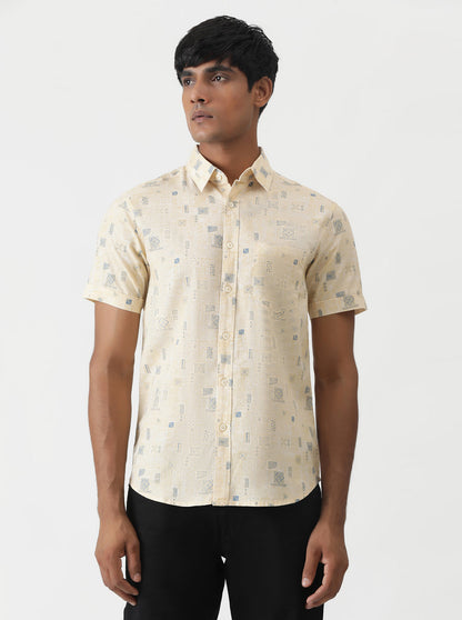 Yellow Printed Slim Fit Casual Shirt | Greenfibre