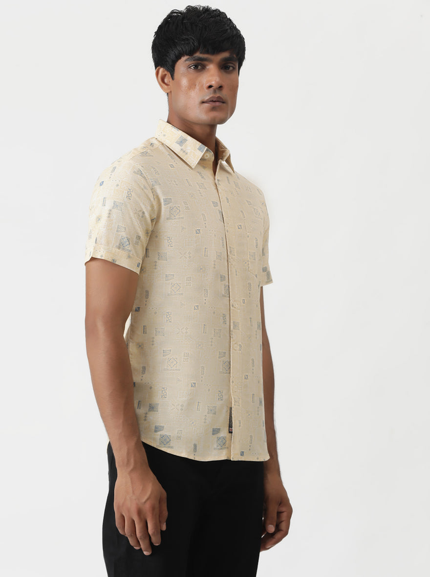 Yellow Printed Slim Fit Casual Shirt | Greenfibre