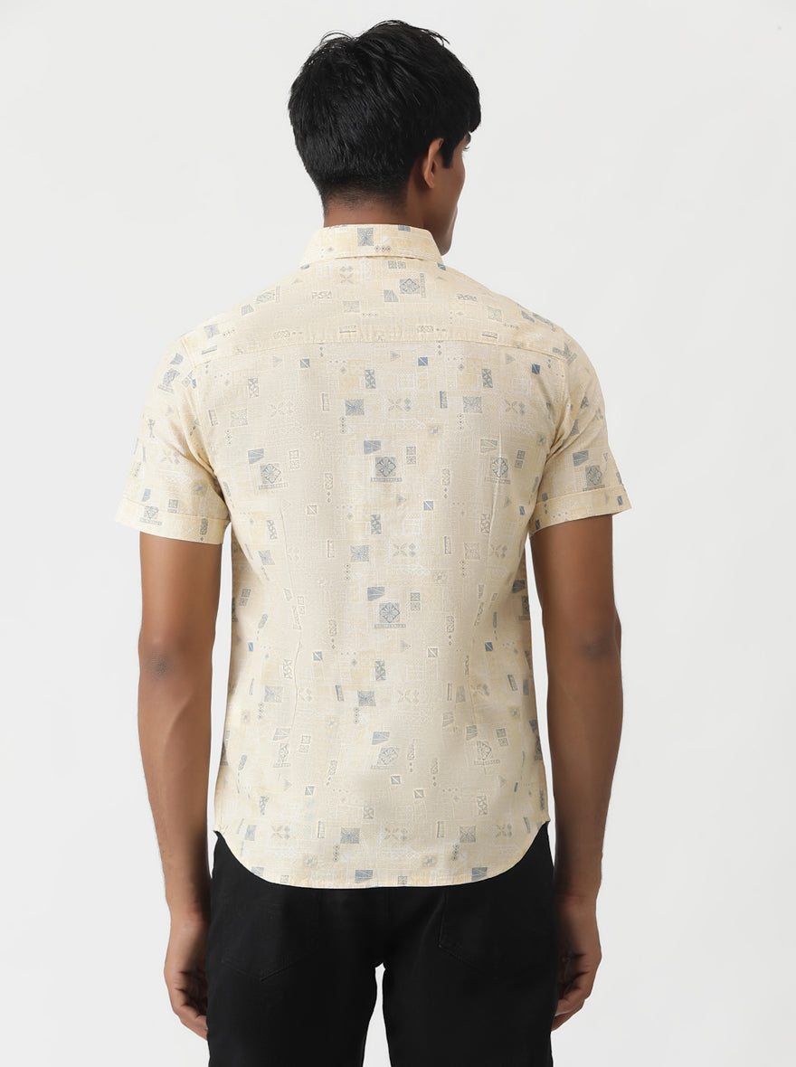 Yellow Printed Slim Fit Casual Shirt | Greenfibre